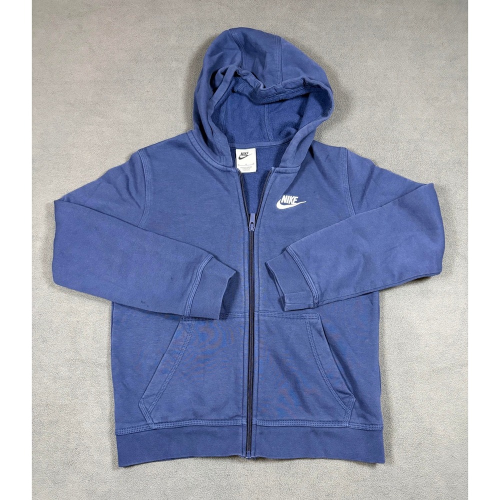 Nike Full Zip Hoodie Boys Medium Blue Fleece Embroidered Logo